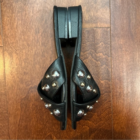 Kenneth Cole Verna Stud Slides in Black Leather, Mixed Metal, Size 7 - Picture 3 of 9
